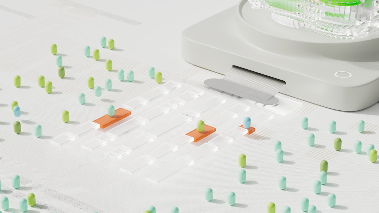 services-02 Abstract digital visualization of AI, featuring colorful 3D elements and modern design.